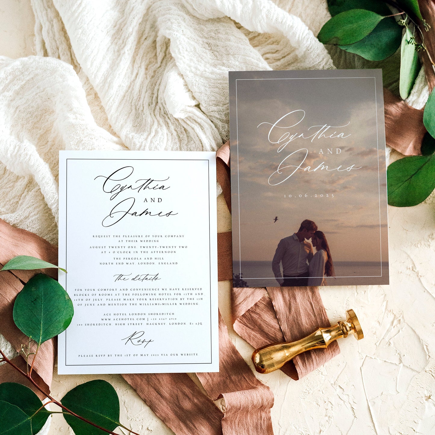 Cynthia Classic Photo Wedding Invitation Template Set