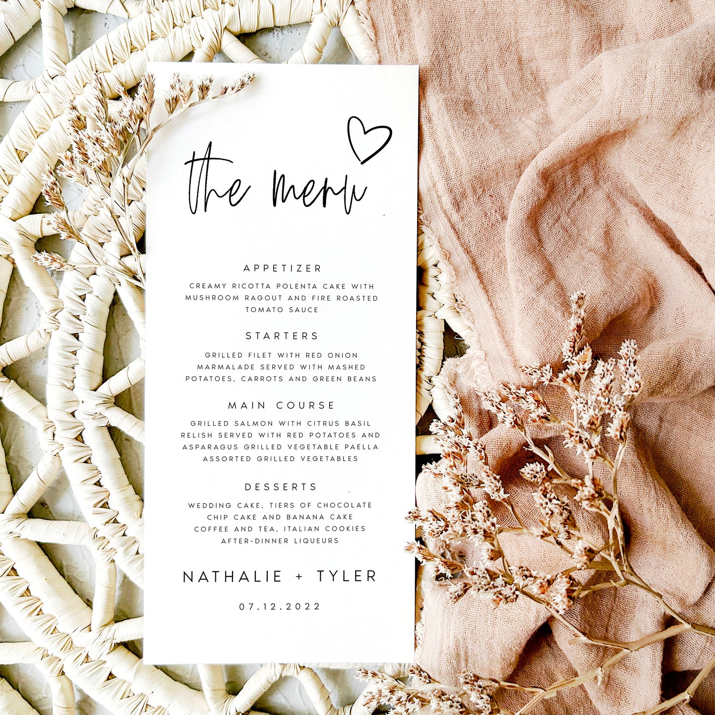 Nathalie Minimalist Wedding Menu Template