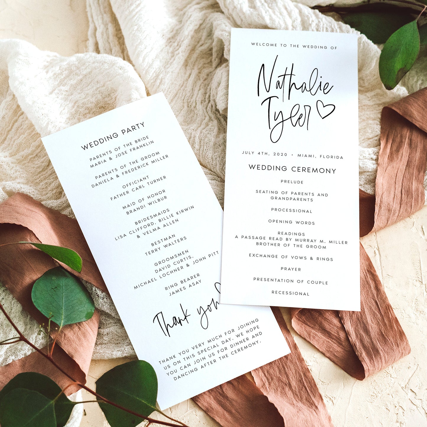 Nathalie Modern Wedding Program Template