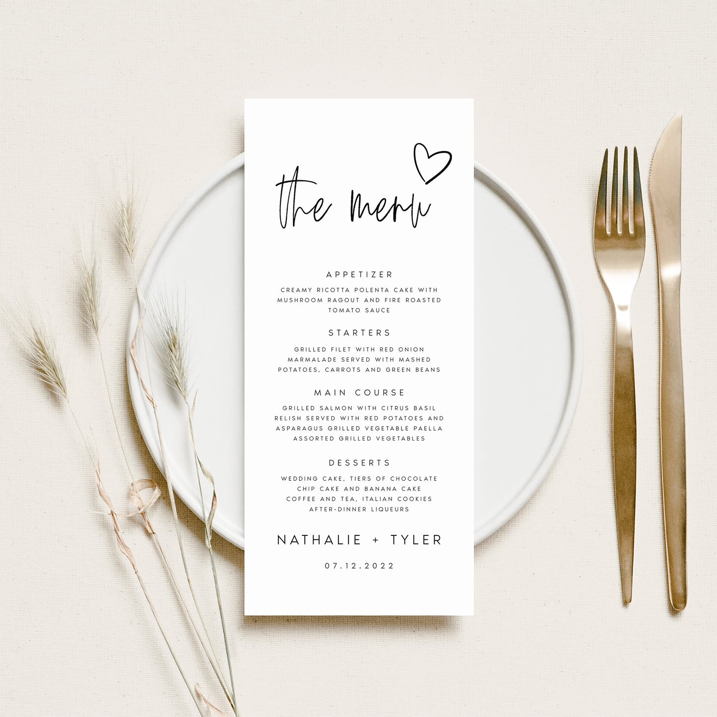 Nathalie Minimalist Wedding Menu Template