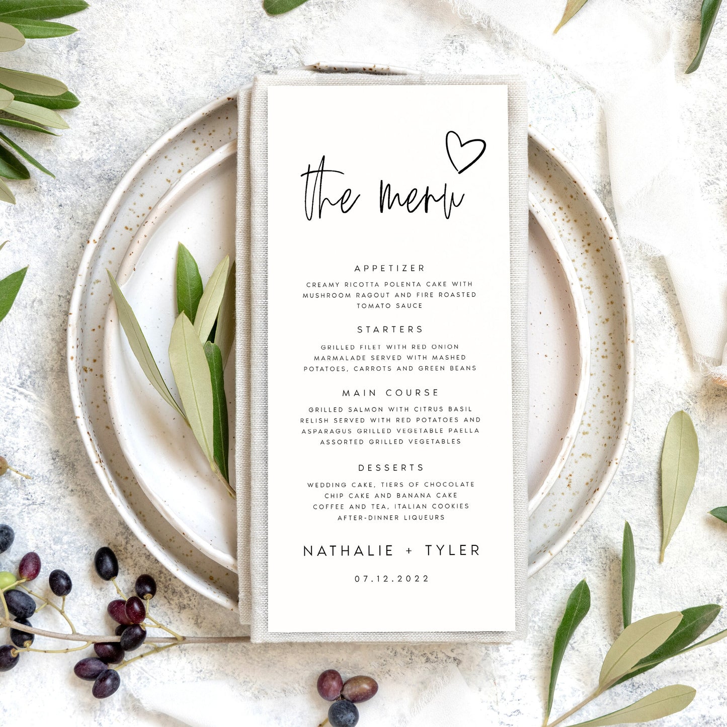 Nathalie Minimalist Wedding Menu Template